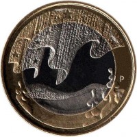 reverse of 5 Euro - The Nordic Nature: Winter (2012) coin with KM# 186 from Finland. Inscription: P