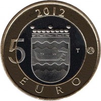 reverse of 5 Euro - Provincial Buildings: Uusimaa, Helsinki and Uspenski Cathedral (2012) coin with KM# 191 from Finland. Inscription: 2012 5 T EURO
