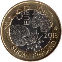 Finland coin 5 Euro - Nordic Nature: Summer (2013) obverse obverse of 5 Euro - Nordic Nature: Summer (2013) coin with KM# 196 from Finland. Inscription: 5 EURO 2013 SOUMI FINLAND