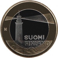obverse of 5 Euro - Provincial Buildings: Aland Salskar lighthouse (2013) coin with KM# 200 from Finland. Inscription: SUOMI FINLAND N