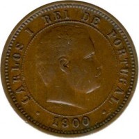 obverse of 5 Réis - Carlos I (1890 - 1906) coin with KM# 530 from Portugal. Inscription: CARLOS I REI DE PORTUGAL · 1900 ·