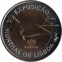 reverse of 100 Escudos - Lisbon World Expo '98: Monk Seal (1997) coin with KM# 693 from Portugal. Inscription: EXPOSIÇÃO EXPO'98 MUNDIAL DE LISBOA