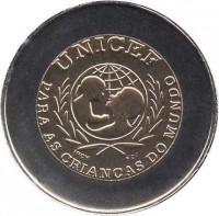 Portugal coin 100 Escudos - UNICEF (1991) reverse reverse of 100 Escudos - UNICEF (1991) coin with KM# 722 from Portugal. Inscription: UNICEF PARA AS CRIANÇAS DO MUNDO