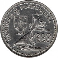 obverse of 200 Escudos - 600th Anniversary of Henry the Navigator (1994) coin with KM# 670 from Portugal. Inscription: REPUBLICA PORTUGUESA 200 ESC
