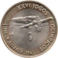 reverse of 200 Escudos - 1996 Summer Olympics, Atlanta (1996) coin with KM# 687 from Portugal. Inscription: XXVI JOGOS OLIMPICOS 1896 Atlanta 1996