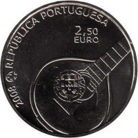 obverse of 2.5 Euro - FADO: European Cultural Heritage (2008) coin with KM# 783 from Portugal. Inscription: 2008 REPÚBLICA PORTUGUESA 2,50 EURO