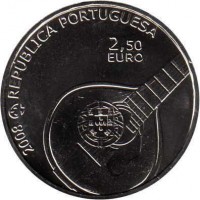 Portugal coin 2.5 Euro - FADO: European Cultural Heritage (2008) obverse obverse of 2.5 Euro - FADO: European Cultural Heritage (2008) coin with KM# 783 from Portugal. Inscription: 2008 REPÚBLICA PORTUGUESA 2,50 EURO