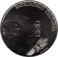 reverse of 2.5 Euro - FADO: European Cultural Heritage (2008) coin with KM# 783 from Portugal. Inscription: PATRIMÓNIO CULTURAL fado INCM VITOR SANTOS
