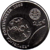 obverse of 2.5 Euro - Beijing Summer Olympics (2008) coin with KM# 790 from Portugal. Inscription: REPÚBLICA PORTUGUESA 2008 2.5€
