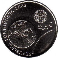 Portugal coin 2.5 Euro - Beijing Summer Olympics (2008) obverse obverse of 2.5 Euro - Beijing Summer Olympics (2008) coin with KM# 790 from Portugal. Inscription: REPÚBLICA PORTUGUESA 2008 2.5€