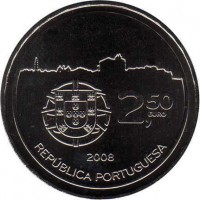 obverse of 2.5 Euro - A UNESCO World Heritage: Historic Centre of Porto (2008) coin with KM# 824 from Portugal. Inscription: 2,50 EURO 2008 REPÚBLICA PORTUGUESA