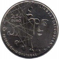 reverse of 2.5 Euro - Europe's Cultural Heritage: Portuguese Language (2009) coin with KM# 791 from Portugal. Inscription: INCM José Simâo LÍNGUA PORTUGUESA 2,50 EURO PATRIMÓNIO CULTURAL