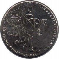 Portugal coin 2.5 Euro - Europe's Cultural Heritage: Portuguese Language (2009) reverse reverse of 2.5 Euro - Europe's Cultural Heritage: Portuguese Language (2009) coin with KM# 791 from Portugal. Inscription: INCM José Simâo LÍNGUA PORTUGUESA 2,50 EURO PATRIMÓNIO CULTURAL