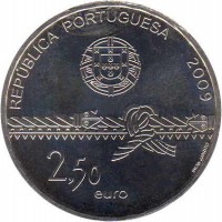 obverse of 2.5 Euro - A UNESCO World Heritage: Belem Tower (2009) coin with KM# 793 from Portugal. Inscription: REPÚBLICA PORTUGUESA 2009 2,50 euro INCM-JJBRITO