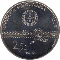 Portugal coin 2.5 Euro - A UNESCO World Heritage: Belem Tower (2009) obverse obverse of 2.5 Euro - A UNESCO World Heritage: Belem Tower (2009) coin with KM# 793 from Portugal. Inscription: REPÚBLICA PORTUGUESA 2009 2,50 euro INCM-JJBRITO