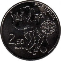 obverse of 2.5 Euro - 2010 FIFA World Cup (2010) coin with KM# 797 from Portugal. Inscription: PORTUGAL 2,50 euro