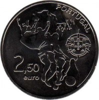 Portugal coin 2.5 Euro - 2010 FIFA World Cup (2010) obverse obverse of 2.5 Euro - 2010 FIFA World Cup (2010) coin with KM# 797 from Portugal. Inscription: PORTUGAL 2,50 euro