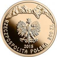 obverse of 200 Złotych - 150th Anniversary of the Birth of Kazimierz Przerwa-Tetmajer (2015) coin with Y# 936 from Poland. Inscription: 2015 RZECZPOSPOLITA POLSKA 200 ZŁ