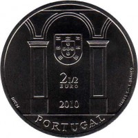 obverse of 2.5 Euro - Palace Square in Lisbon: Terreiro do Paco (2010) coin with KM# 798 from Portugal. Inscription: 2½ EURO 2010 INCM PORTUGAL ISABEL C. - F. BRANCO