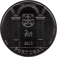 Portugal coin 2.5 Euro - Palace Square in Lisbon: Terreiro do Paco (2010) obverse obverse of 2.5 Euro - Palace Square in Lisbon: Terreiro do Paco (2010) coin with KM# 798 from Portugal. Inscription: 2½ EURO 2010 INCM PORTUGAL ISABEL C. - F. BRANCO