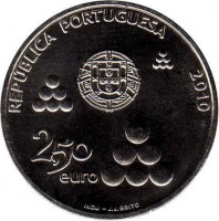obverse of 2.5 Euro - Bicentenary of Linhas de Torres Defensive Line (2010) coin with KM# 800 from Portugal. Inscription: REPUBLICA PORTUGUESA 2010 2,50 euro INCM J.J. BRITO