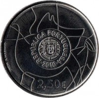 obverse of 2.5 Euro - A UNESCO World Heritage: Coa Valley (2010) coin with KM# 801 from Portugal. Inscription: REPÚBLICA PORTUGUESA · 2010 · INCM A.MARINHO 2,50€