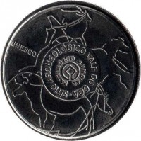 reverse of 2.5 Euro - A UNESCO World Heritage: Coa Valley (2010) coin with KM# 801 from Portugal. Inscription: UNESCO SÍTIO ARQUEOLÓGICO VALE DO CÔA PATRIMÓNIO MUNDIAL
