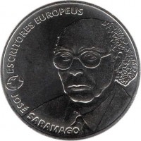 reverse of 2.5 Euro - Jose Saramago (2013) coin with KM# 829 from Portugal. Inscription: ESCRITORES EUROPEUS JOSÉ SARAMAGO