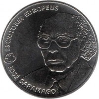 Portugal coin 2.5 Euro - Jose Saramago (2013) reverse reverse of 2.5 Euro - Jose Saramago (2013) coin with KM# 829 from Portugal. Inscription: ESCRITORES EUROPEUS JOSÉ SARAMAGO