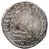 obverse of 1 Grossus - Sigismund II Augustus (1546 - 1568) coin from Lithuania. Inscription: SIGIS. .AVG. REX POLO. MAG .DVX. L