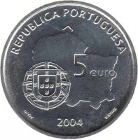 Portugal coin 5 Euro - A UNESCO World Heritage: Historic City of Evora (2004) obverse obverse of 5 Euro - A UNESCO World Heritage: Historic City of Evora (2004) coin with KM# 755 from Portugal. Inscription: REPÚBLICA PORTUGUESA 5 euro INCM 2004 E.BYRNE