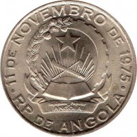 Angola coin 5 Kwanzas (1977) obverse obverse of 5 Kwanzas (1977) coin with KM# 85 from Angola. Inscription: 11 DE NOVEMBRO DE 1975 Republica Popular De ANGOLA RP DE ANGOLA