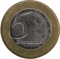 reverse of 5 Kwanzas (2012) coin with KM# 109 from Angola. Inscription: 5 kwanzas