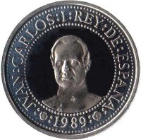 Spain coin 500 Pesetas - Juan Carlos I - 500th Anniversary of Discovery of America (1989) obverse obverse of 500 Pesetas - Juan Carlos I - 500th Anniversary of Discovery of America (1989) coin with KM# 836 from Spain. Inscription: JUAN:CARLOS:I:REY:DE:ESPAÑA: :1989: