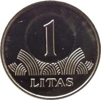 reverse of 1 Litas (1998 - 2014) coin with KM# 111 from Lithuania. Inscription: 1 LITAS