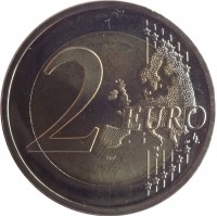 reverse of 2 Euro - Lithuanian Language (2015) coin with KM# 213 from Lithuania. Inscription: 2 EURO LL