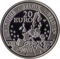 obverse of 20 Euro - Albert II - A Dog of Flanders (2010) coin with KM# 305 from Belgium. Inscription: BELGIE . BELGIQUE . BELGIEN 20 EURO 2010