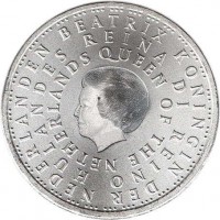 Netherlands coin 5 Euro - Beatrix - 50th Anniversary of the Independence of the Netherlands Antilles (2004) obverse obverse of 5 Euro - Beatrix - 50th Anniversary of the Independence of the Netherlands Antilles (2004) coin with KM# 253 from Netherlands. Inscription: BEATRIX KONINGIN DER NEDERLANDEN REINA DI REINO HULANDES QUEEN OF THE NETHERLANDS