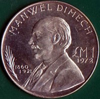 reverse of 1 Pound - Elizabeth II - Manwel Dimech (1972) coin with KM# 13 from Malta. Inscription: MANWEL DIMECH £M1 1972 1860 1921