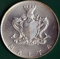 Malta coin 2 Pounds - Elizabeth II - Fort St. Angelo (1972) obverse obverse of 2 Pounds - Elizabeth II - Fort St. Angelo (1972) coin with KM# 14 from Malta. Inscription: MALTA