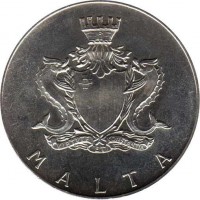 obverse of 2 Liri - The Mdina Gate (1973) coin with KM# 20 from Malta. Inscription: MALTA