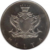 obverse of 2 Liri - Giovanni Francesco Abela (1974) coin with KM# 24 from Malta. Inscription: MALTA