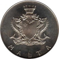 obverse of 4 Liri - The Cottonera Gate (1974) coin with KM# 25 from Malta. Inscription: MALTA