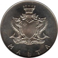 Malta coin 4 Liri - The Cottonera Gate (1974) obverse obverse of 4 Liri - The Cottonera Gate (1974) coin with KM# 25 from Malta. Inscription: MALTA