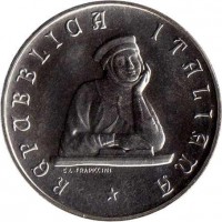 obverse of 500 Lire - 900th Anniversary of the University of Bolonga (1988) coin with KM# 129 from Italy. Inscription: REPUBLICA ITALIANA E.L.FRAPICCINI