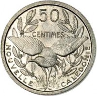reverse of 50 Centimes (1949) coin with KM# 1 from New Caledonia. Inscription: 50 CENTIMES NOUVELLE CALEDONIE