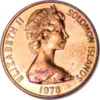 obverse of 2 Cents - Elizabeth II - 2'nd Portrait (1977 - 1983) coin with KM# 2 from Solomon Islands. Inscription: ELIZABETH II SOLOMON ISLANDS 1978