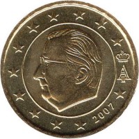 obverse of 10 Euro Cent - Albert II - 2'nd Map; 1'nd Type; 1'nd Portrait (2007) coin with KM# 242 from Belgium. Inscription: A II 2007