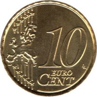 reverse of 10 Euro Cent - Albert II - 2'nd Map; 1'nd Type; 1'nd Portrait (2007) coin with KM# 242 from Belgium. Inscription: 10 EURO CENT LL
