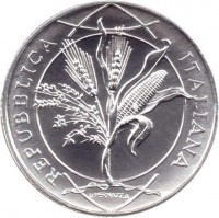 obverse of 5 Euro - 30 Years of IFAD (2008) coin with KM# 325 from Italy. Inscription: REPUBBLICA ITALIANA U. PERNAZZA